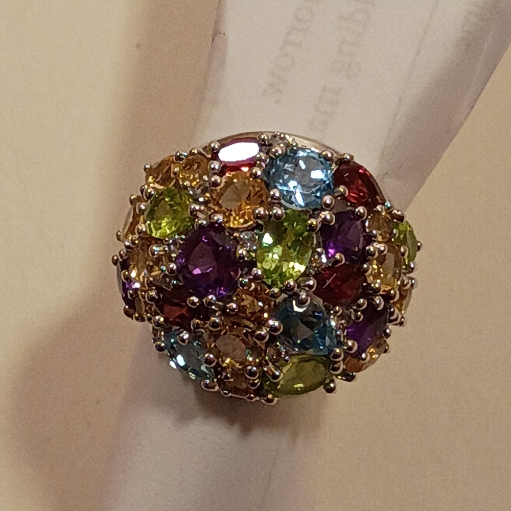 Multi-Color Gemstone Silver Ring - Picture 3 of 6